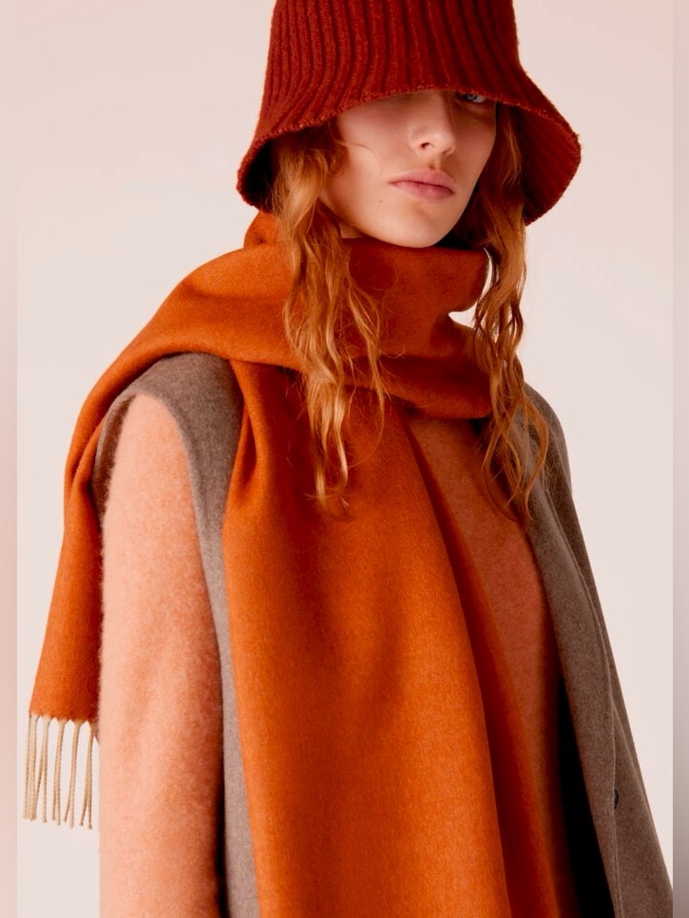Pure Cashmere Fringed Scarf Made in England in Luxurious Deep Autumn Orange NEW